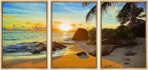Wall26 3 Piece Framed Canvas Wall Art Tropical Beach At Sunset