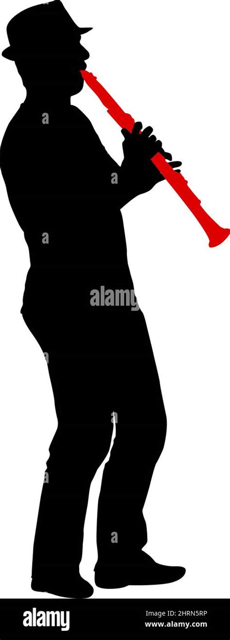Silhouette Of Musician Playing The Clarinet On A White Background Stock