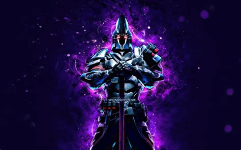 Download Wallpapers Ultima Knight With Axe 4k Violet Neon Lights
