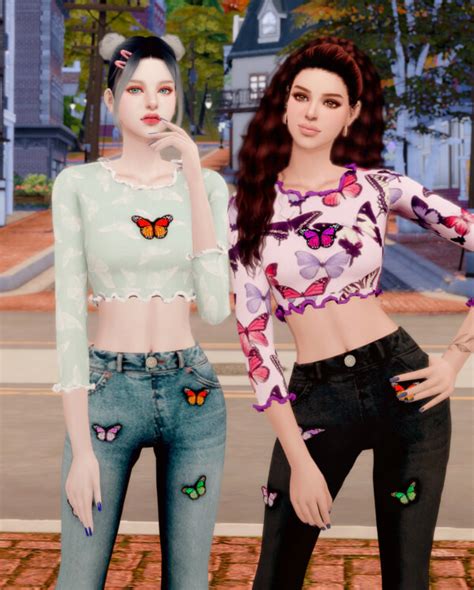 Butterfly Top And Jeans From Rimings • Sims 4 Downloads