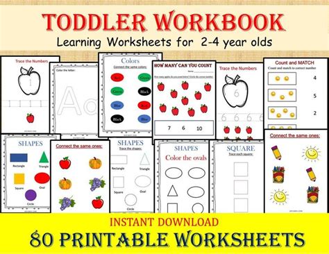 Toddler Workbook 80 Printable Worksheets Kids Activities Etsy