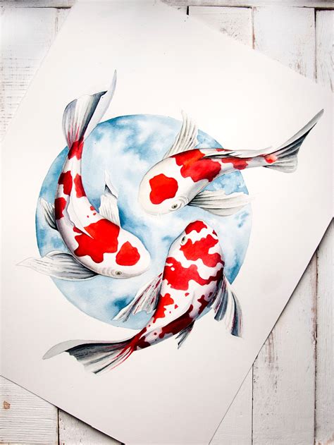Watercolor Koi Fish Painting Japanese Pisces Art Goldfish Biology