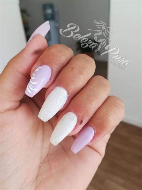 Unhas Cor Lavanda Pastel Brilhantes Branco Unhas De Gel Formato