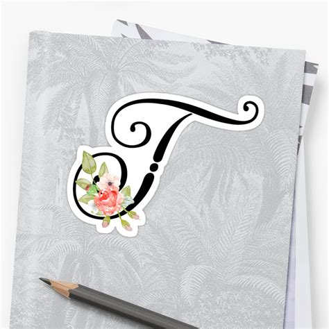 Floral Monogram Fancy Script Letter T Sticker By Grafixmom Redbubble