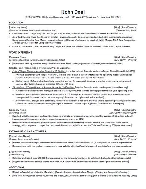 Private Equity Resume Template Portal Tutorials
