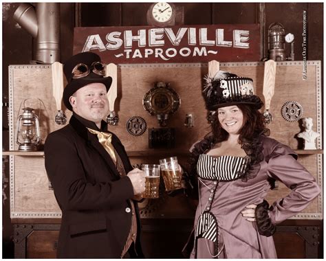 Asheville Steampunk Couple Enjoying A Pint Fashion Peplum Dress
