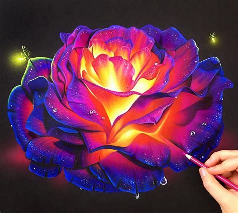 Colored Pencil Glowing Rose On Black Paper The Best Way To Get Colors