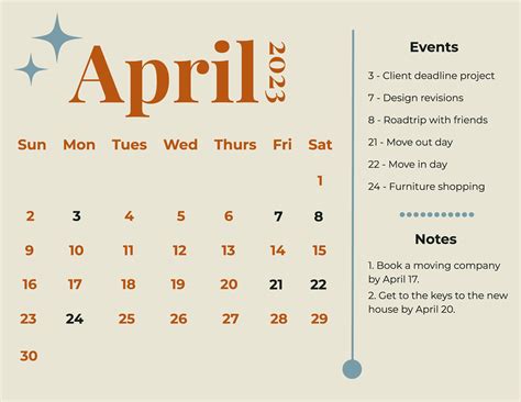 Simple April 2023 Calendar Template In Psd Illustrator Word Pages