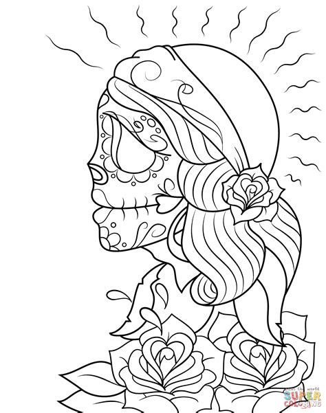 day   dead girl skull coloring page  printable coloring pages