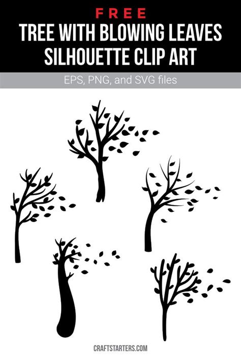 Free Tree With Blowing Leaves Silhouette Clip Art Silhouette Clip Art