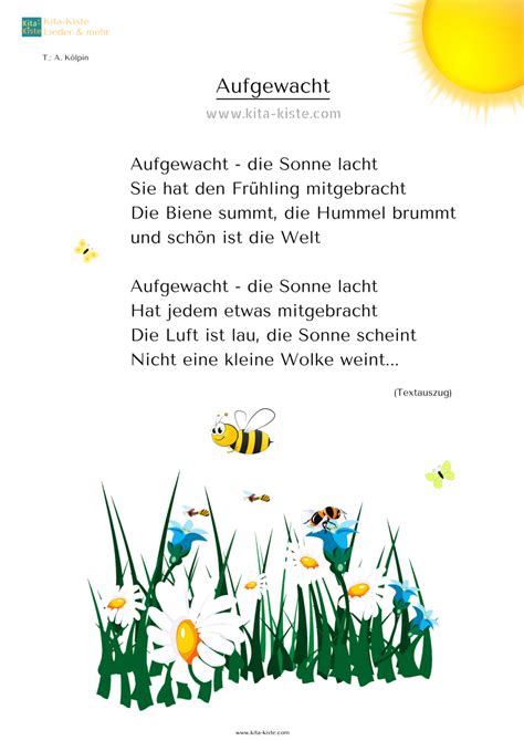 Gedicht Frühling Kinder Kindergarten Kita Kiste Frühlingsgedichte Für