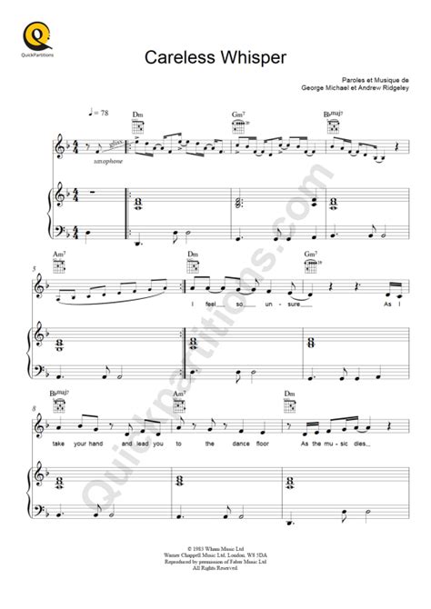 Careless Whisper Piano Sheet Music George Michael Digital Sheet Music