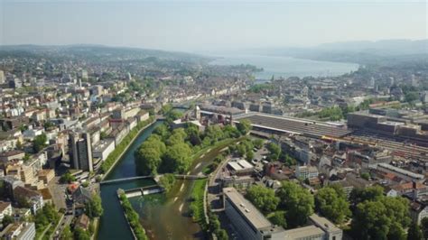 Sunny Day Zurich City Center River Aerial Panorama 4k Switzerland Free