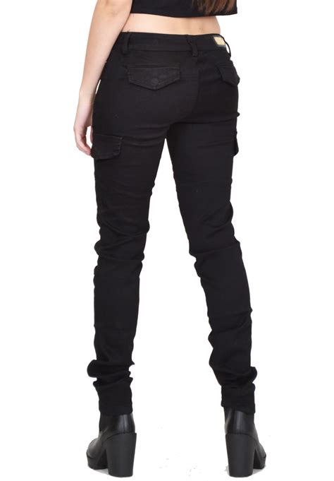 New Ladies Womens Black Slim Fitted Stretch Combat Pants Skinny Cargo Trousers Ebay