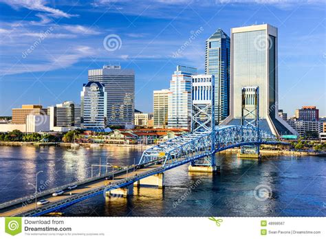 Jacksonville Florida Skyline Stock Image Image Of Water Buildings