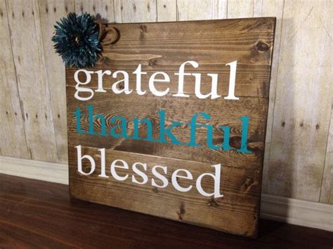 Grateful Thankful Blessed Sign Rustic Home Decor Teal Rustic Sign