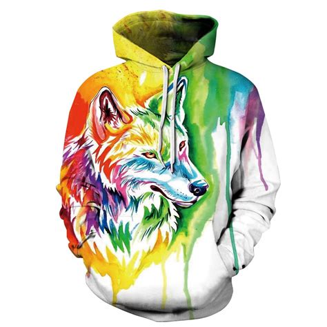 New Harajuku Wolf Hoodies Women 3d Sweatshirts Animal Print Colorful
