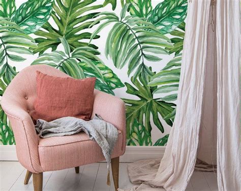 Tropical Jungle Removable Wallpaper Watercolor Wall Covering Peel