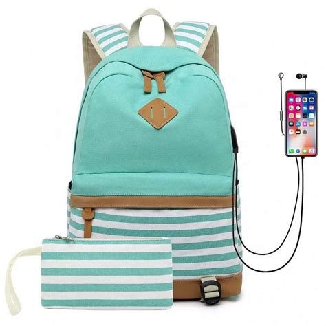 Women Usb Charging Backpack Canvas For Teenage Schoolbag Student School