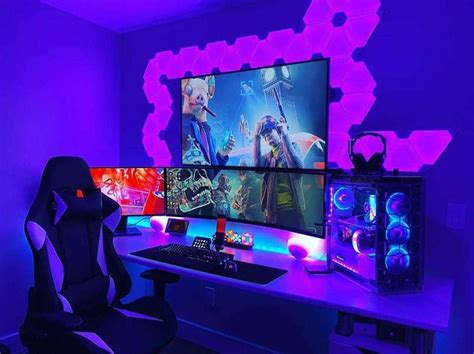 Cool Gaming Setups Led Lights Purple In 2021 Video Game Rooms