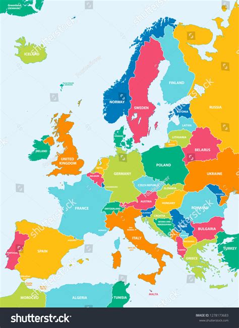 Colorful Vector Map Europe Stock Vector Royalty Free 1278173683