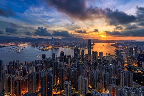 Hong Kong Sunlight Sky City Lights Clouds City Cityscape Sunset