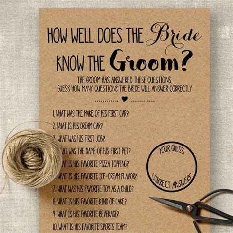 The guests get an opportunity to answer the for a complete pack of games and bridal shower planning tools, check out our bridal shower bundle in the bridal shower favors section of our wedding shop. How well does the Bride know the Groom game, Bridal Shower Games, Couples Shower, Wedding games ...
