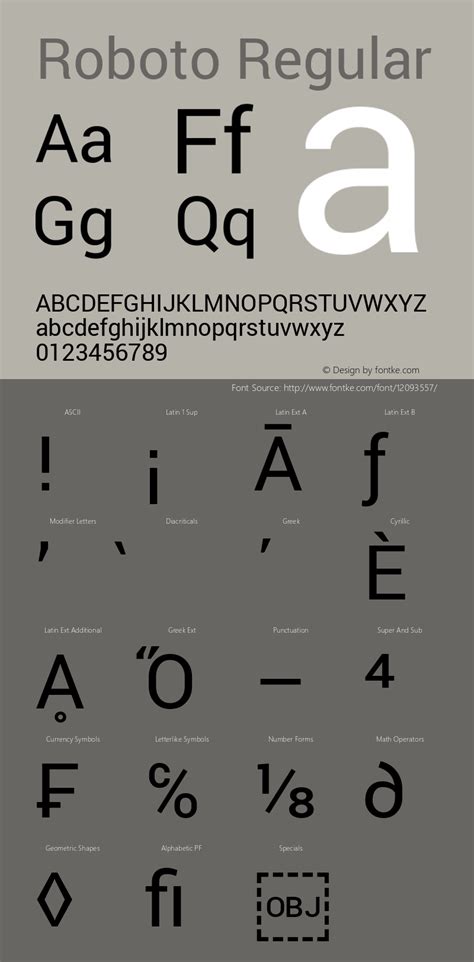 Roboto Regular Version 1100141 2013 Font Sample Font Styles Names