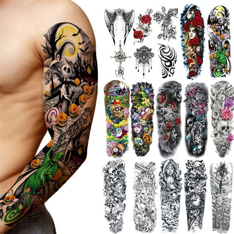 Buy 18 Pcs Full Arm Temporary Tattoo Stickers Waterproof Temporary Tattooblack Body Tattoo