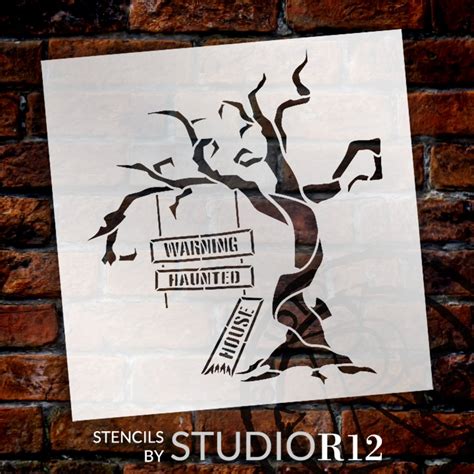 Warning Haunted House Stencil By Studior12 Diy Fall Halloween Home