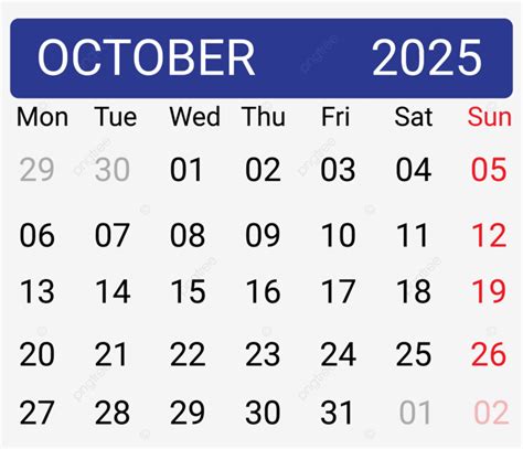 Kalender Oktober 2025 Vektor Kalender 2025 Oktober 2025 Bulanan Png
