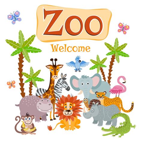 Premium Vector Zoo Vector Illustration With Wild Cartoon Safari Animals