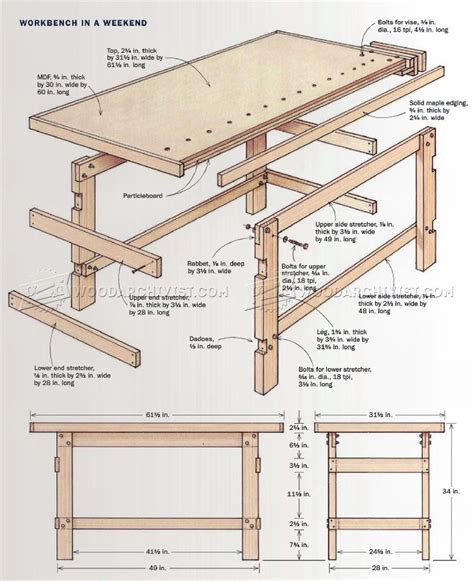The Plans For A Workbench In A Weekend Table Are Shown Here With