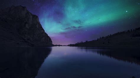 Aurora Borealis Night Sky Stars Lake Nature Scenery 4k 163