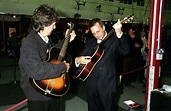 George and Eric 3/6/1999 at a benefit at Christie's for the Crossroads ...