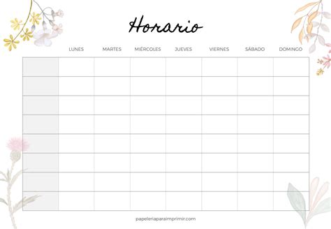 Horario Para Imprimir Bonito Horario Con Motivos Florales Horario