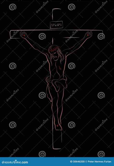 Crucifix Jesus Christ Outline Black Vector Illustration Cartoondealer