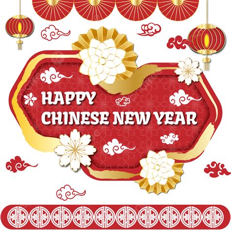 Happy Chinese New Year Ornamen Imlek Flower Lampion Or Lunar Vector