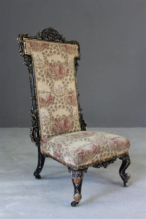 Homelegance upholstered diamond tufted accent chair with sloped arms, 18 inch high seat, and nailhead trim, indigo. Antique Ebonised & Gilt Ornate Nursing Chair | Nursing ...