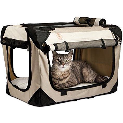 Lg Tan Petluv Happy Cat Premium Cat Carrier Soft Sided Foldable Top