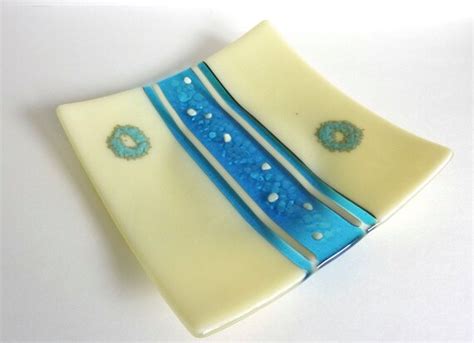 Items Similar To Fused Glass Plate In French Vanilla Turquoise And Cyan Blue On Etsy