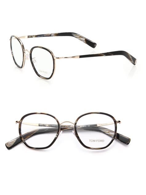 tom ford 51mm round acetate and metal optical glasses in black lyst