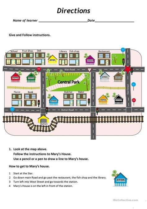 Give And Follow Directions On A Map Worksheet Free Esl Printable