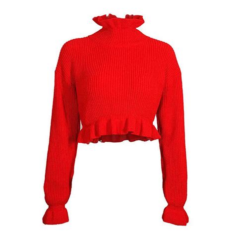Buy Autumn Winter Women Ruffles Turtlenecks Sweaters Knitted Clothing Butterfly Sleeve Sweater