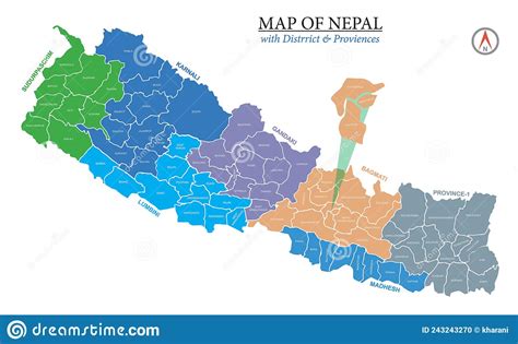 Map Of Nepal With Districts And Province Vector Illustration Stock