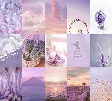 Wall Collage Kit Digital 60pcs Pastel Purple Aesthetic Pictures Photo