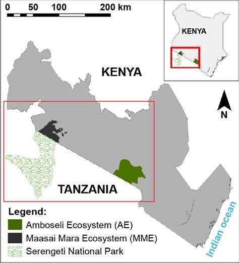 Map Showing The Maasai Mara And Amboseli Ecosystems In Kenya