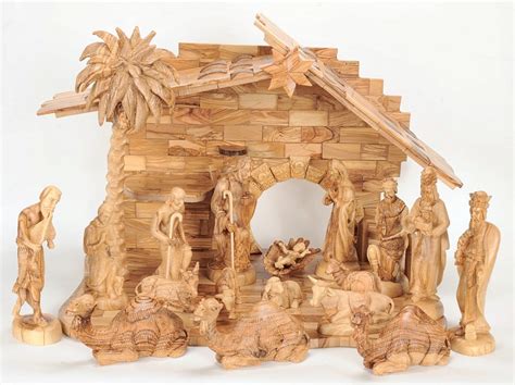 Large Hand Carved Olive Wood Nativity Scene Set Holy Land Treasures