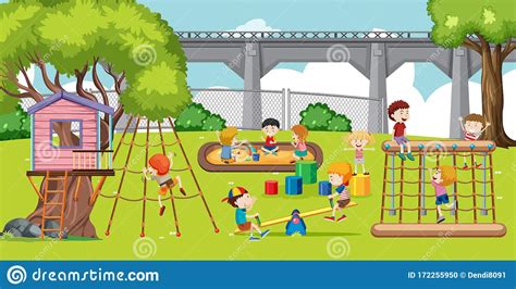 Children Playing At Playground Illustration Stock Vector Illustration