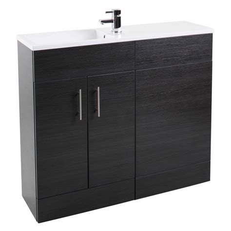 Black Slim Line Right Hand Basin And Vanity Unit Furniture Suite W995mm